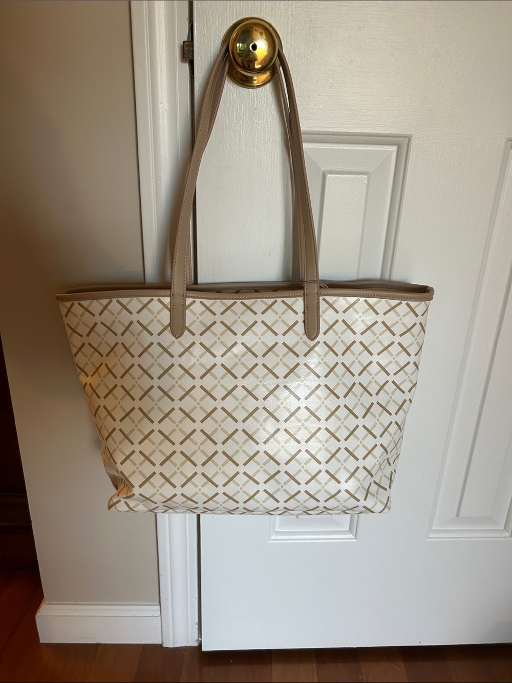 a new day Cream and Tan Patterned Shoulder Tote